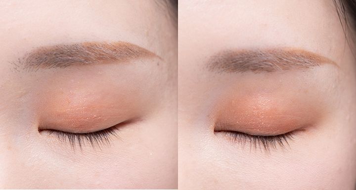 左：アイシャドウベースなし 右：アイシャドウベースあり