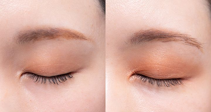 左：アイシャドウベースなし 右：アイシャドウベースあり