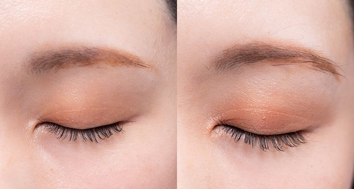 左：アイシャドウベースなし 右：アイシャドウベースあり