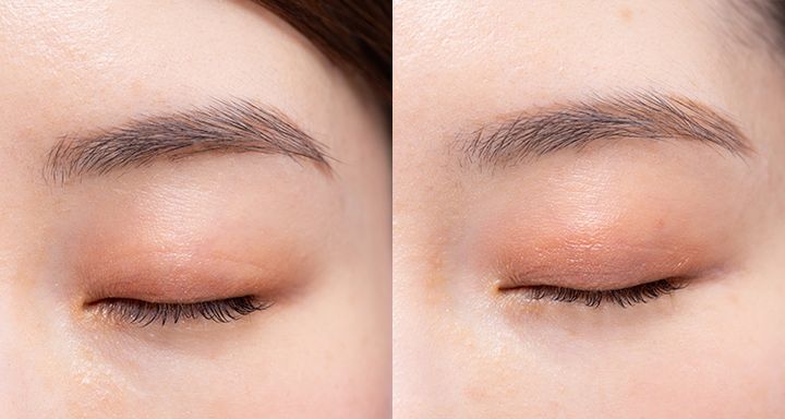 左：アイシャドウベースなし 右：アイシャドウベースあり