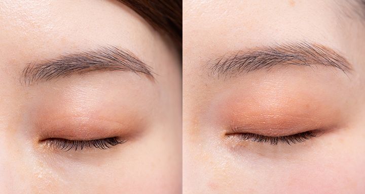 左：アイシャドウベースなし 右：アイシャドウベースあり