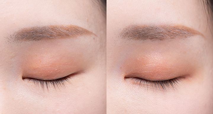 左：アイシャドウベースなし 右：アイシャドウベースあり