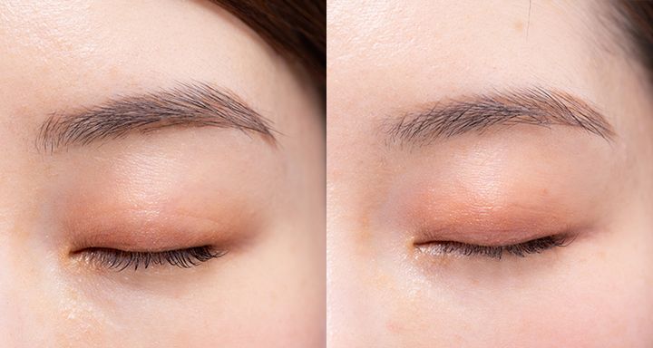 左：アイシャドウベースなし 右：アイシャドウベースあり