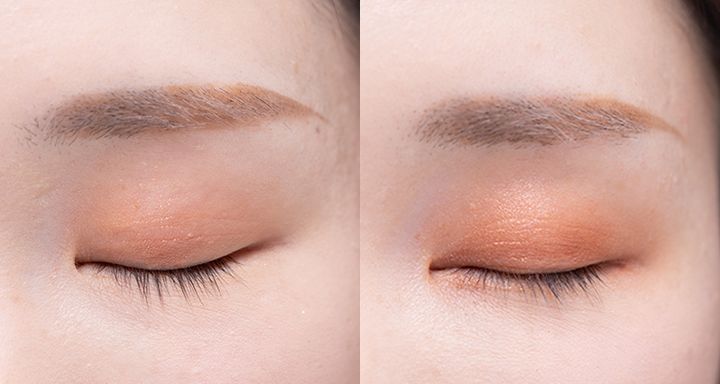 左：アイシャドウベースなし 右：アイシャドウベースあり