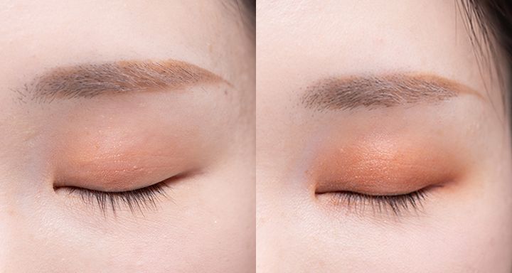 左：アイシャドウベースなし 右：アイシャドウベースあり