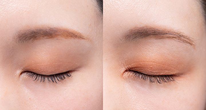 左：アイシャドウベースなし 右：アイシャドウベースあり