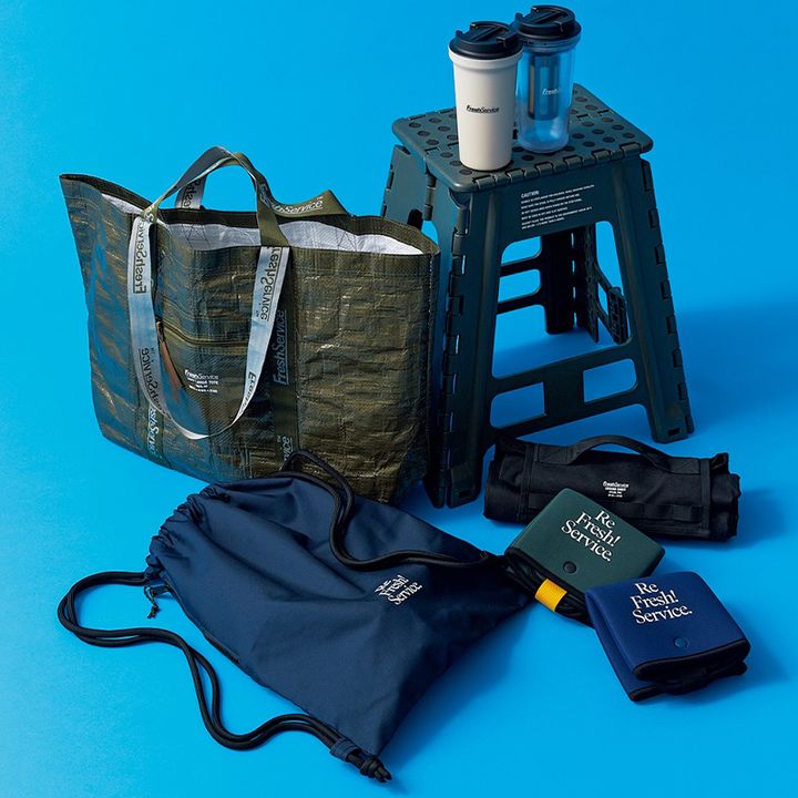 Fresh Service,フレッシュサービス,マグ,折りたたみスツール,シート,ナップザック,トートバッグ,運動会グッズ,キャンプグッズ