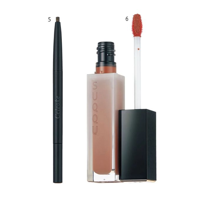 「ウサギタイプ」の小顔メイクに使用したコスメ_シアーブラックライナー。シュアネス アイライナー ペンシル 16￥3080／セルヴォーク_トリートメント ラッピング リップ 02￥4400／SUQQU