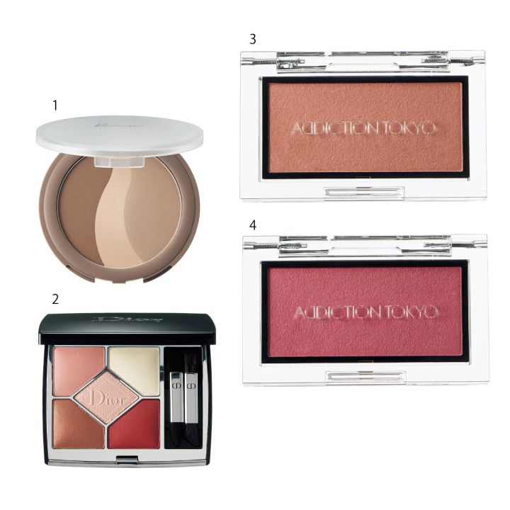 「ウサギタイプ」の小顔メイクに使用したコスメ_リリミュウ シアーマットシェーディング 01￥1760／コージー本舗_サンク クルール クチュール 709￥8470／パルファン・クリスチャン・ディオール（限定品）_ザ ブラッシュ マット 005M（Nude Romance）_ザ ブラッシュ マット 011M（Posh Plum） 各￥3300／アディクション ビューティ