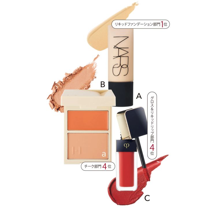 2.オールマット×立体眉で作る「洗練引き締め」小顔メイク_「余白レス」小顔メイク使用コスメ_ソフトマットコンプリート ファンデーション 全6色 45ml 各￥5500／NARS JAPAN_トゥルーディメンションレイヤリングチーク L005 ￥3410／hince_ルージュクレーム マット 114 ￥5500／クレ・ド・ポー ボーテ