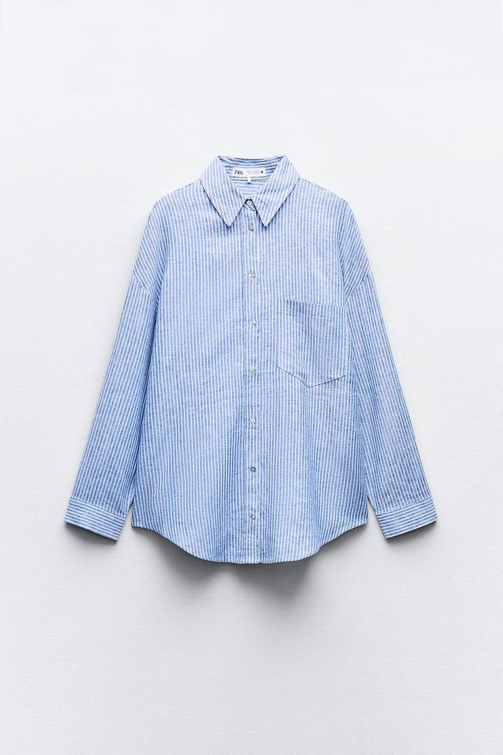 ★ドイツ発*ZARA*新作*ストライプシャツ/W-BLUE★ 1枚は持っておきたい！【ZARA】大人っぽ可愛い♡「ブルー