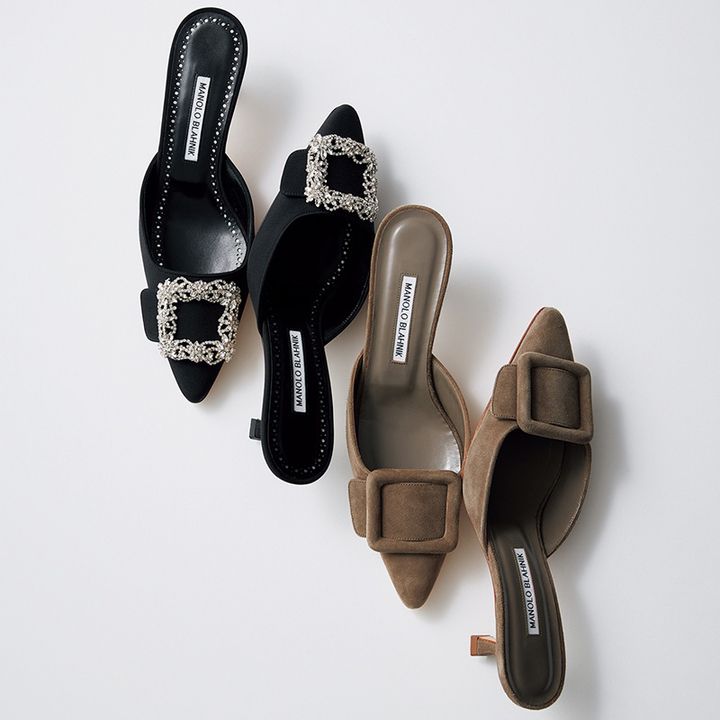 マノロブラニク,ビジューミュール,スエードミュール