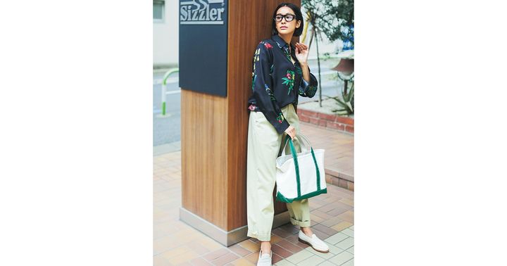 メガネコーデ,チノパンコーデ,柄シャツコーデ,木佐貫まや