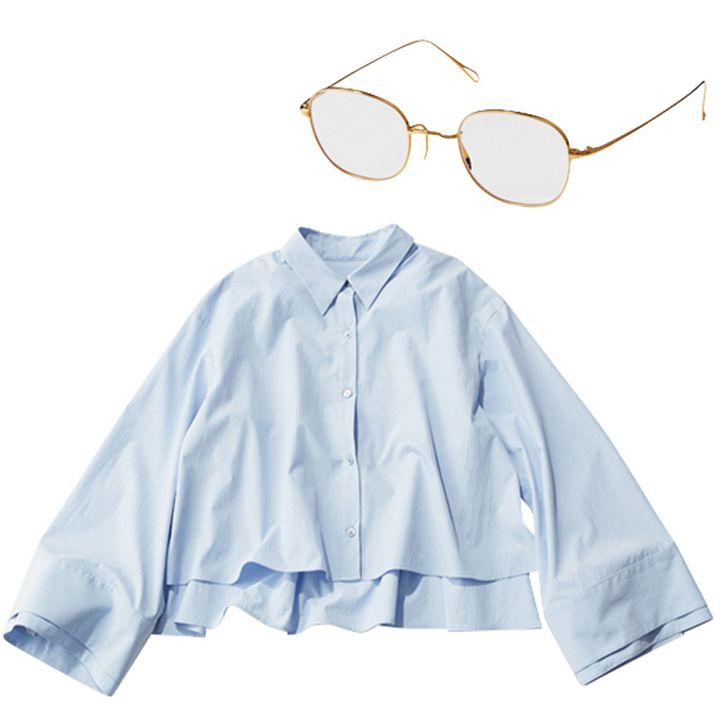 アヤメのメガネ,メタルフレームメガネ,ノーブルの短か丈シャツ