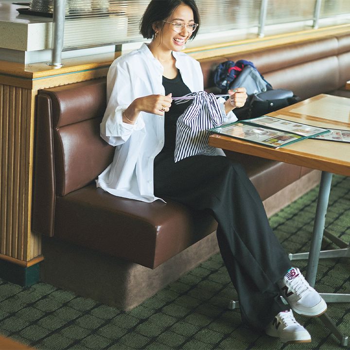 メガネコーデ,白シャツコーデ,木佐貫まや