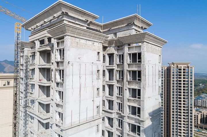 中国のアパート建設現場の航空写真