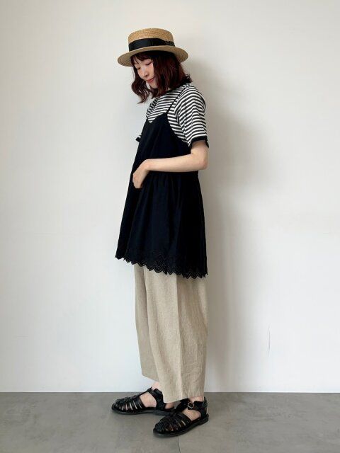 ボーダートップスのコーデ