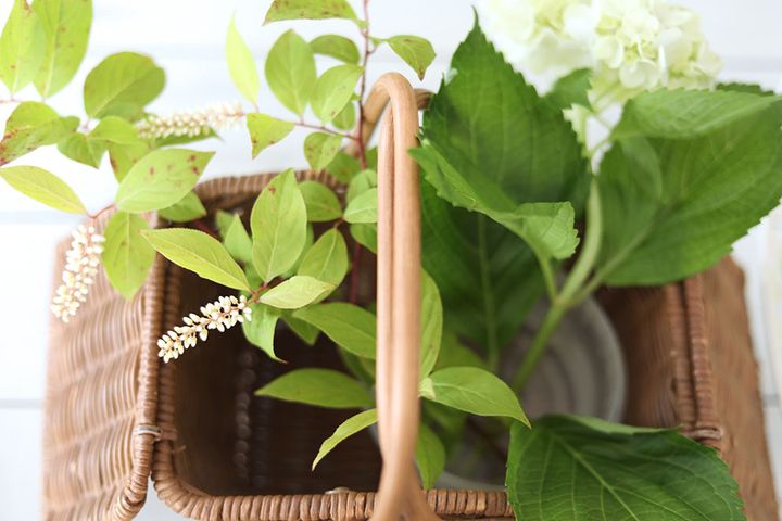 白バラのバスケットアレンジ