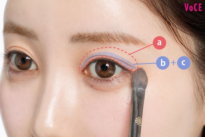 暖色系の影色を淡く重ねて目幅を広げつつ、遠心顔に