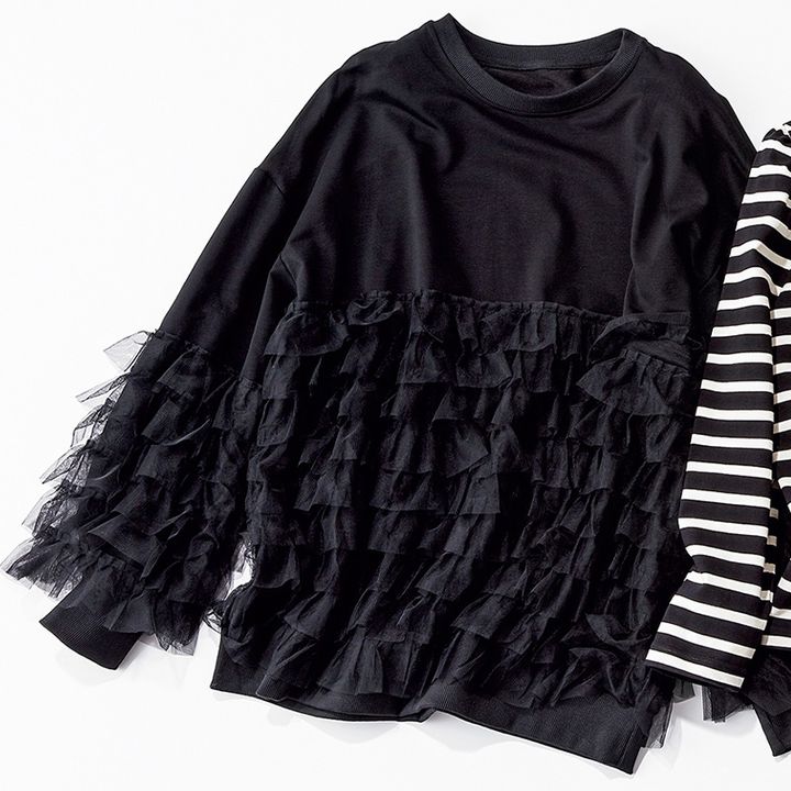 ロンT,長袖カットソー,チュールカットソー,ネットブランド,Frene