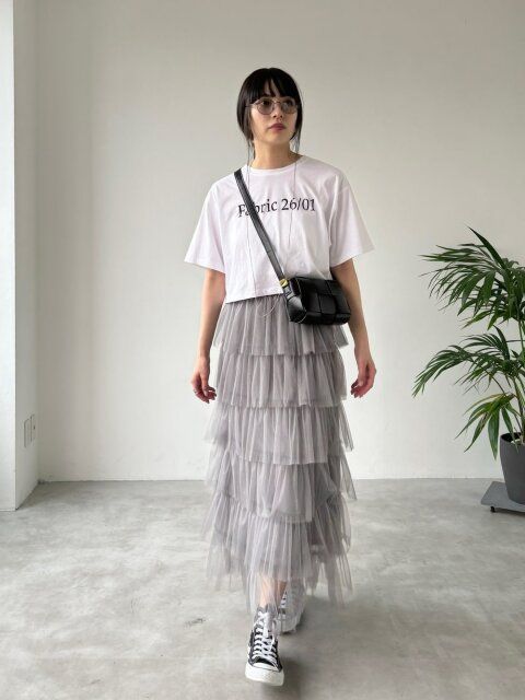 チュールスカートのコーデ