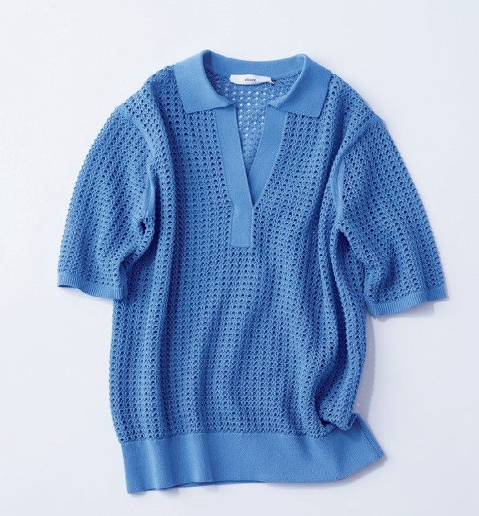 エブールのポロニット ブルーのメッシュ素材