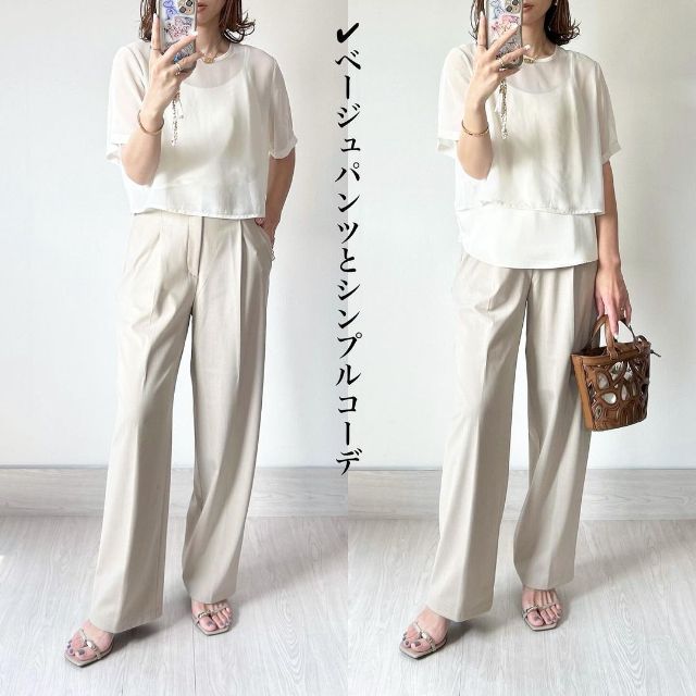 2ピースシアーTブラウス(半袖)を着用したコーデ
