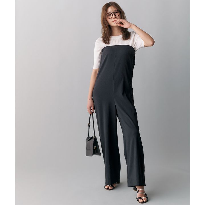 ベアサロペット、トレンドコーデ、モノトーン