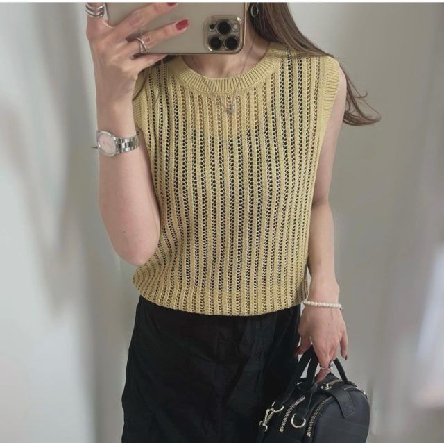 メッシュクルーネックニットセーター