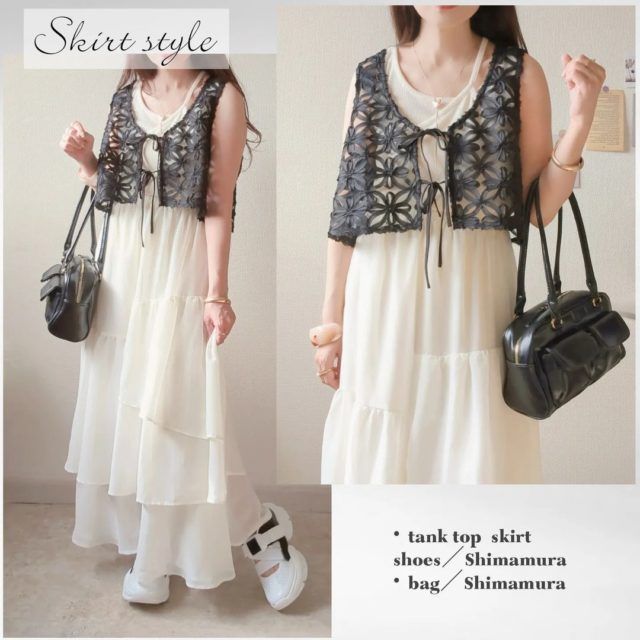 フラワーガラリボンを着用したコーデ