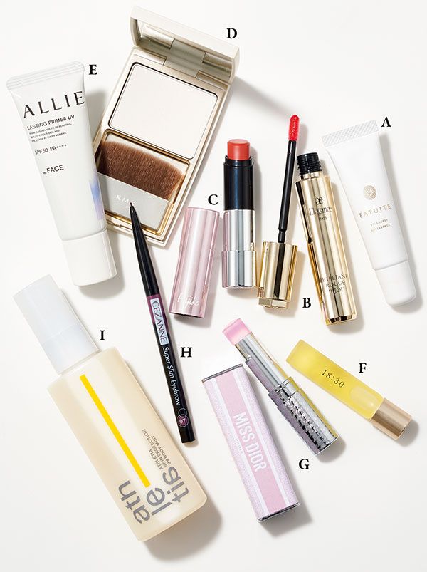 【A】ブライテスト リップエッセンス【B】ブリリアント ルージュ ビジュー【C】フジコ ノールックリップ【D】シルクフィット セッティングパウダー【E】アリィー クロノビューティ ラスティングプライマー UV【F】ネイルオイル 18:30【G】ミス ディオール ブルーミング ブーケ ミニ ミス【H】超細芯アイブロウ【I】スキンプロテクション UVボディミスト