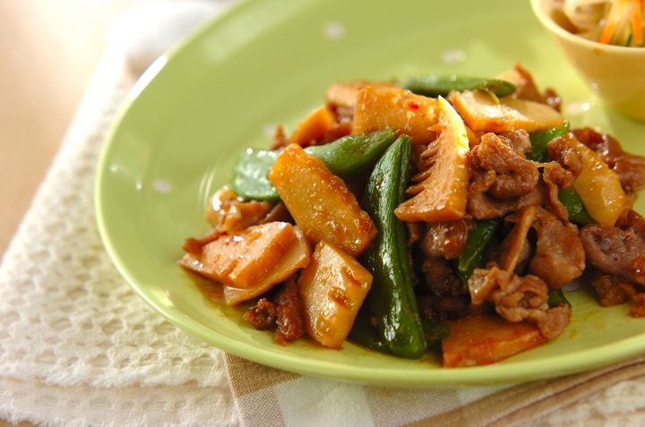 スナップエンドウと豚肉のオイスター炒め