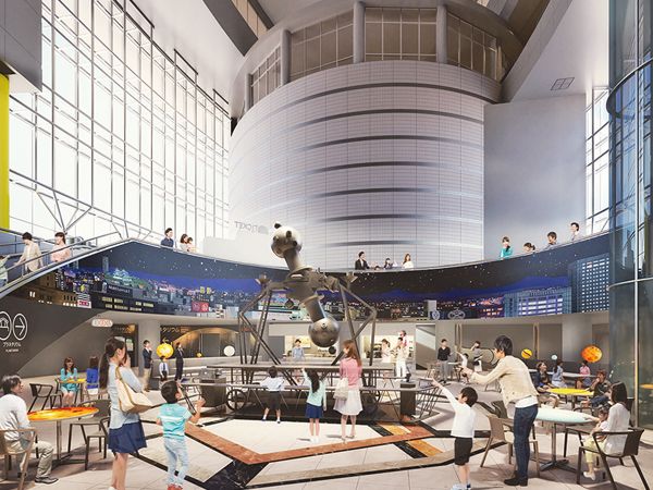 地下1階のアトリウムには、大阪市指定文化財・日本天文遺産でもあるツアイス投影機を展示