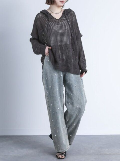 メッシュパーカーのコーデ