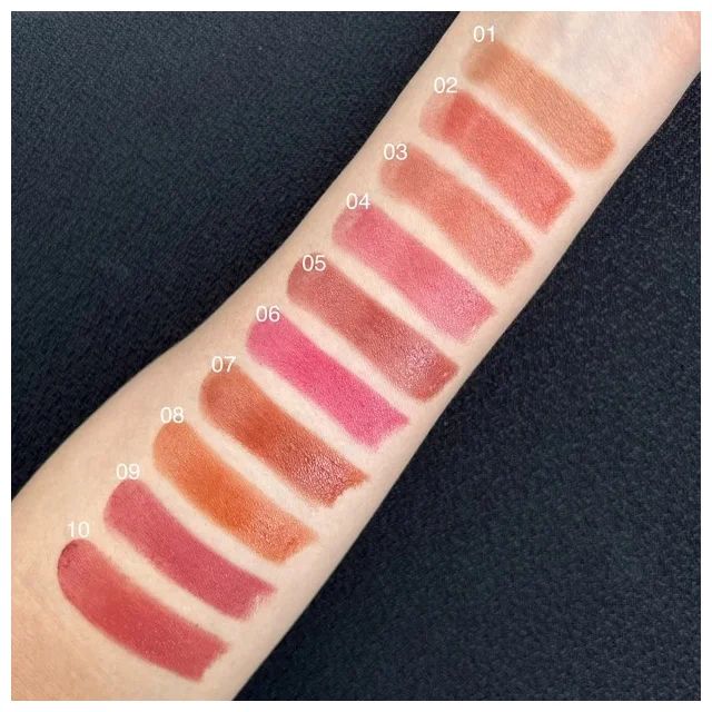 2024年夏新色リップ_RMK デューイーメルト リップカラー 01／02／03／04／05／06／07／08／09／10_スウォッチ