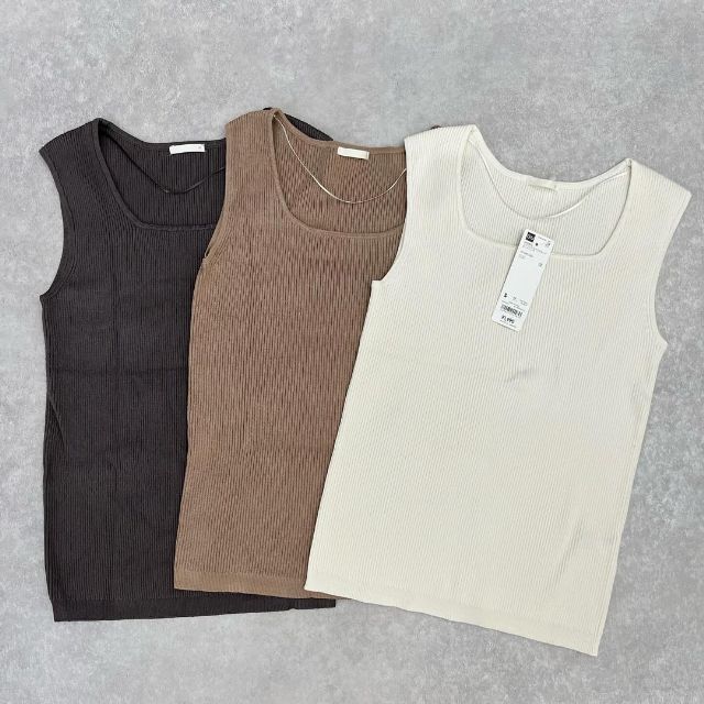 リブニットスクエアネックタンクトップ3枚