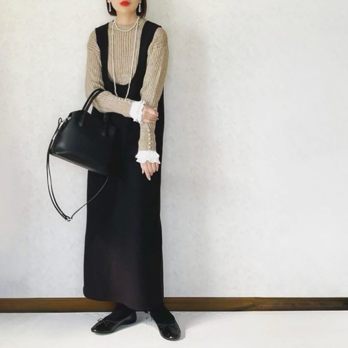 しまむらの「杢ニットUネックジャンパースカート」