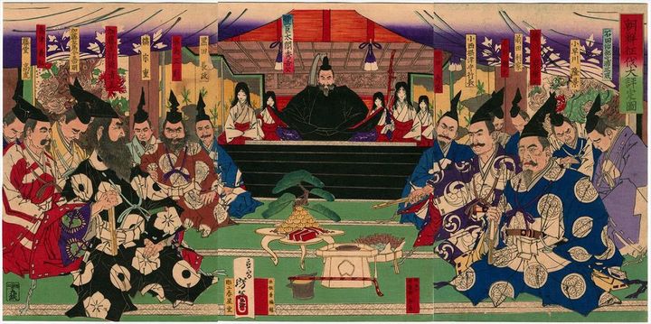 月岡芳年作「朝鮮征伐大評定ノ図」