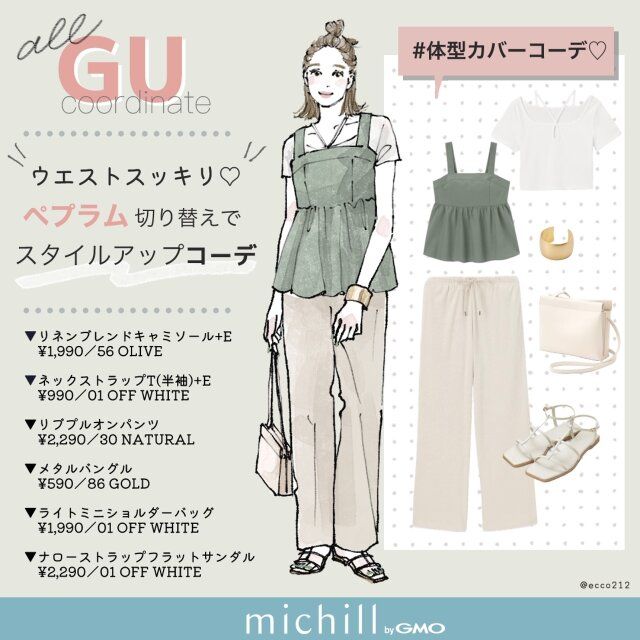 くびれが勝手につくれるGUトップスでスタイルアップコーデ