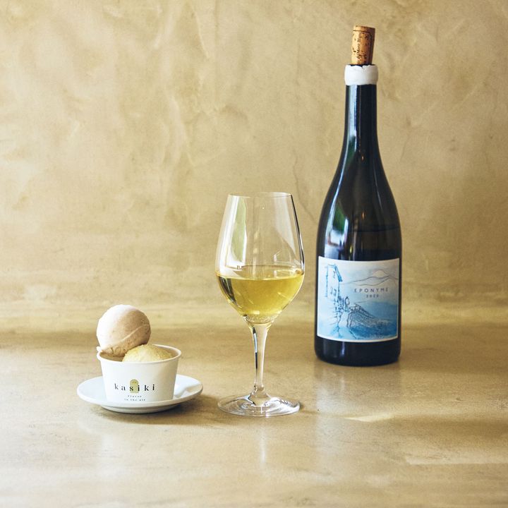 ルバーブ山椒のアイス、 パイナップルジャスミンのアイスとドメーヌ・べリュアール「エポニム2020」