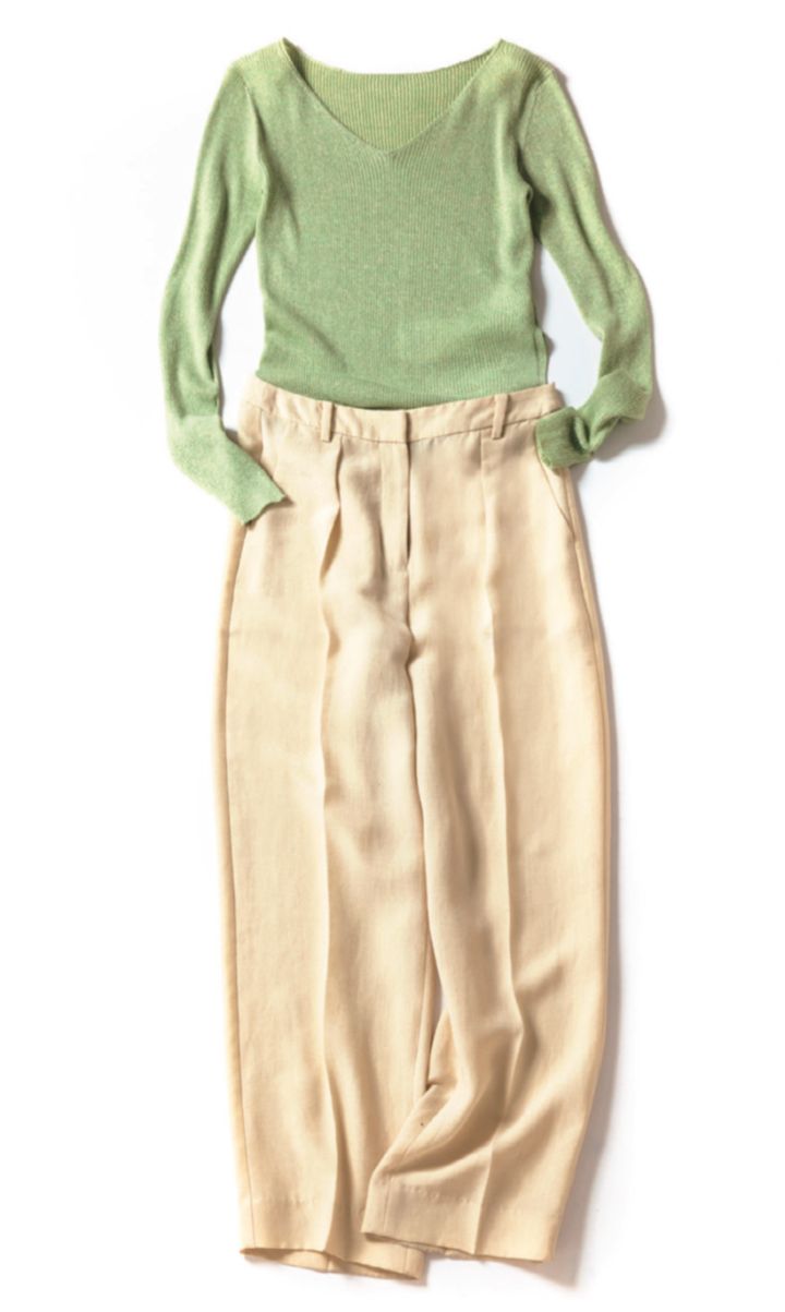 リブニット パンツコーデ ノーブル スタイリング