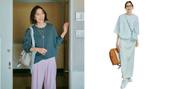 スウェットコーデ,カラーパンツコーデ,スカートコーデ,ワントーンコーデ,岡本あずさ