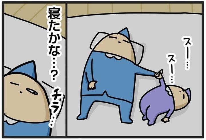 寝かしつけたい母と寝ない息子について描いた漫画のカット（ダルダルのダル子さん提供）