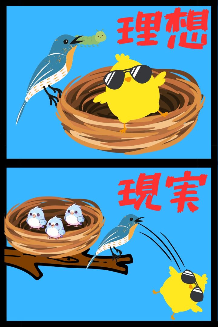 カッコウの雛にとっての理想は托卵先の雛を捨てて自分だけにエサを運んでもらう状況。しかし現実は甘くなく優秀な親鳥は「おまえのような雛がいるか」となりカッコウの雛を捨ててしまう。今回の研究では、カッコウは厳しい現実に打ち勝つため雛の擬態能力を強化していることが判明しました。