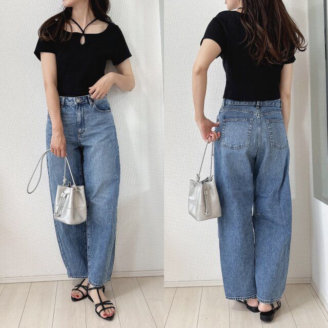GUネックストラップTとデニムコーデ