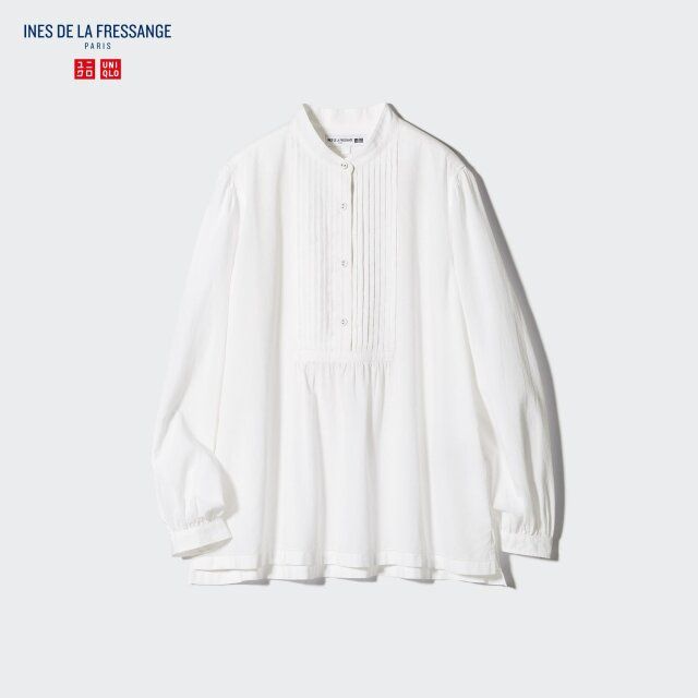 ユニクロイネスコラボのシアサッカーピンタックブラウス