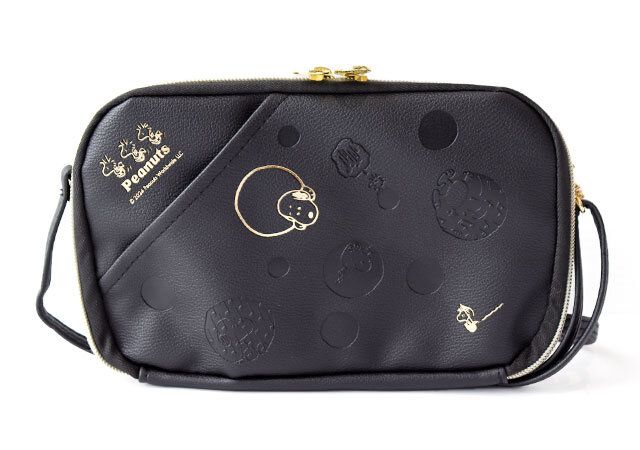 タテでもヨコでも使えるスヌーピーの黒スマホショルダー