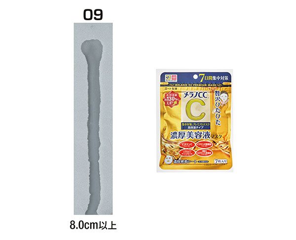 09：メラノCC／粘度、垂れ具合：8.0cm以上