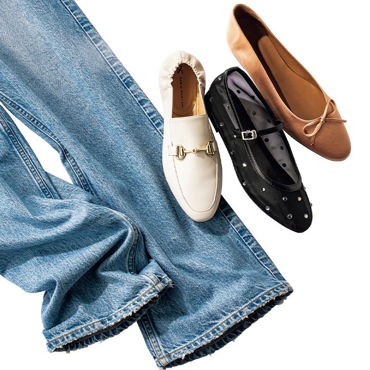 ファビオルスコーニのローファー,ユナイテッドアローズのメリージェーン,フラッタードのバレエシューズ,アッパーハイツのデニム