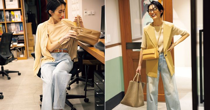 デニムコーデ,薄色デニムコーデ,オフィスコーデ,神山まりあ